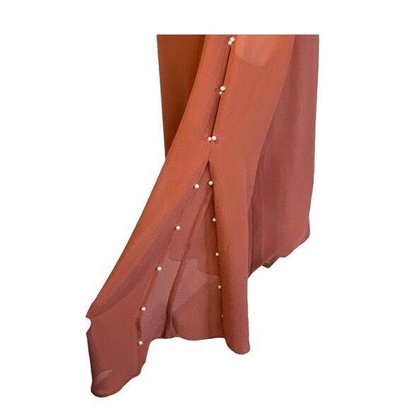 Naked Zebra Pearl Embellished Split Sleeve Blouse Rusty Mauve Flowy Long Sleeve - Picture 2 of 9